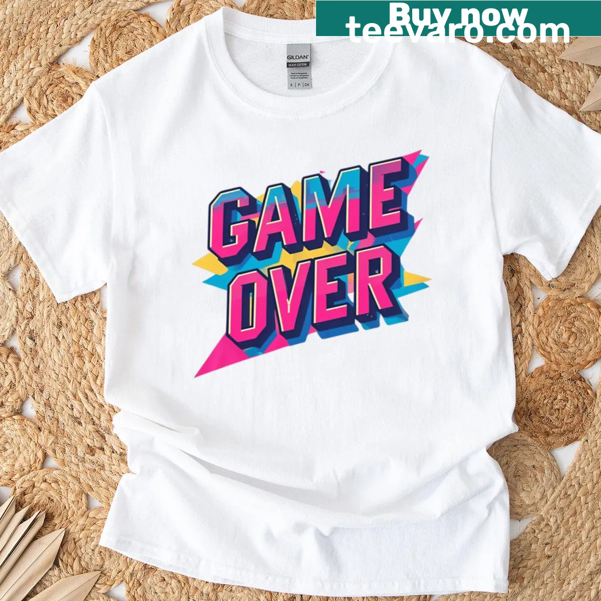 Retro oversized T-shirt with a Game Over pixel graphic — on a men's t-shirt