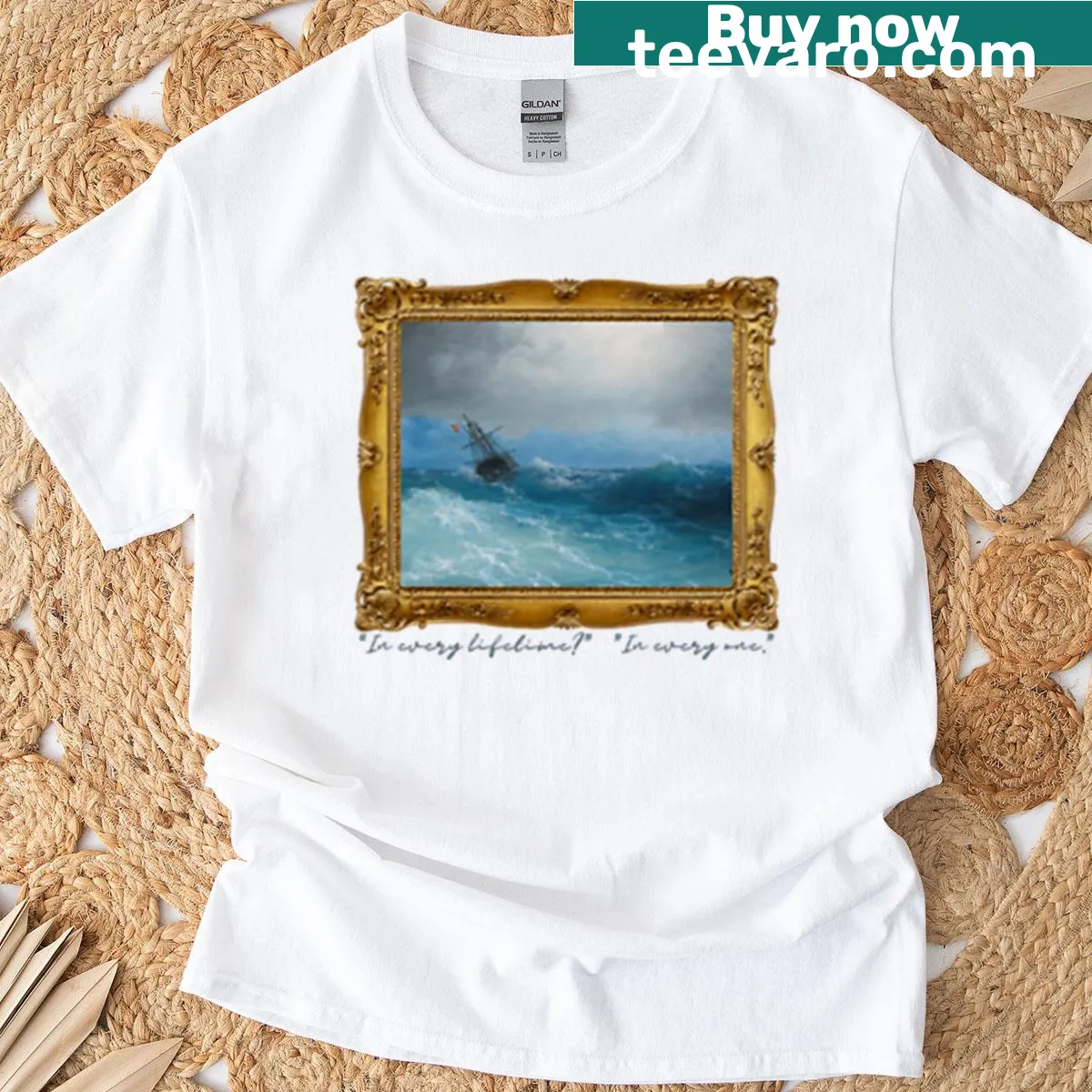 Inspirational typography shirt with the phrase about life's storms and transformations — on a men's t-shirt