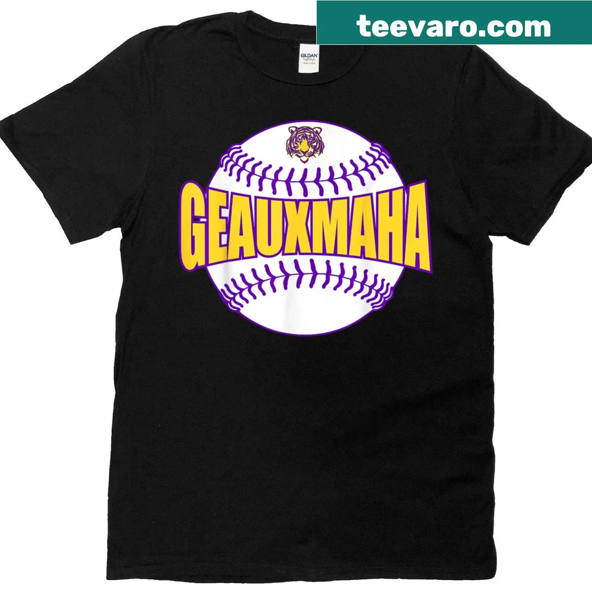 Geauxmaha 2025 Tiger T-shirt with playful team graphic — on a men's t-shirt
