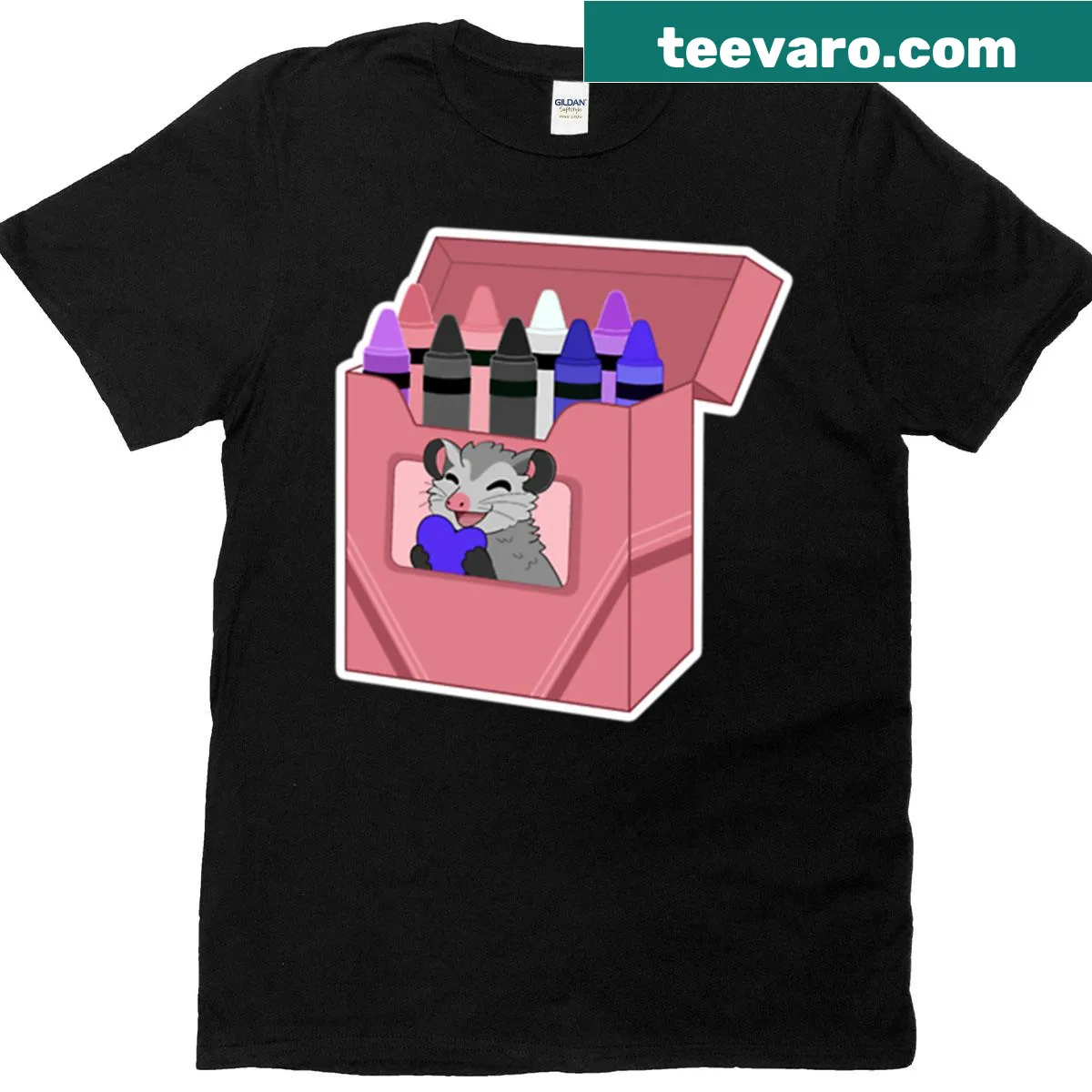 Crayon box graphic representing genderfluidity on a T-shirt — on a men's t-shirt
