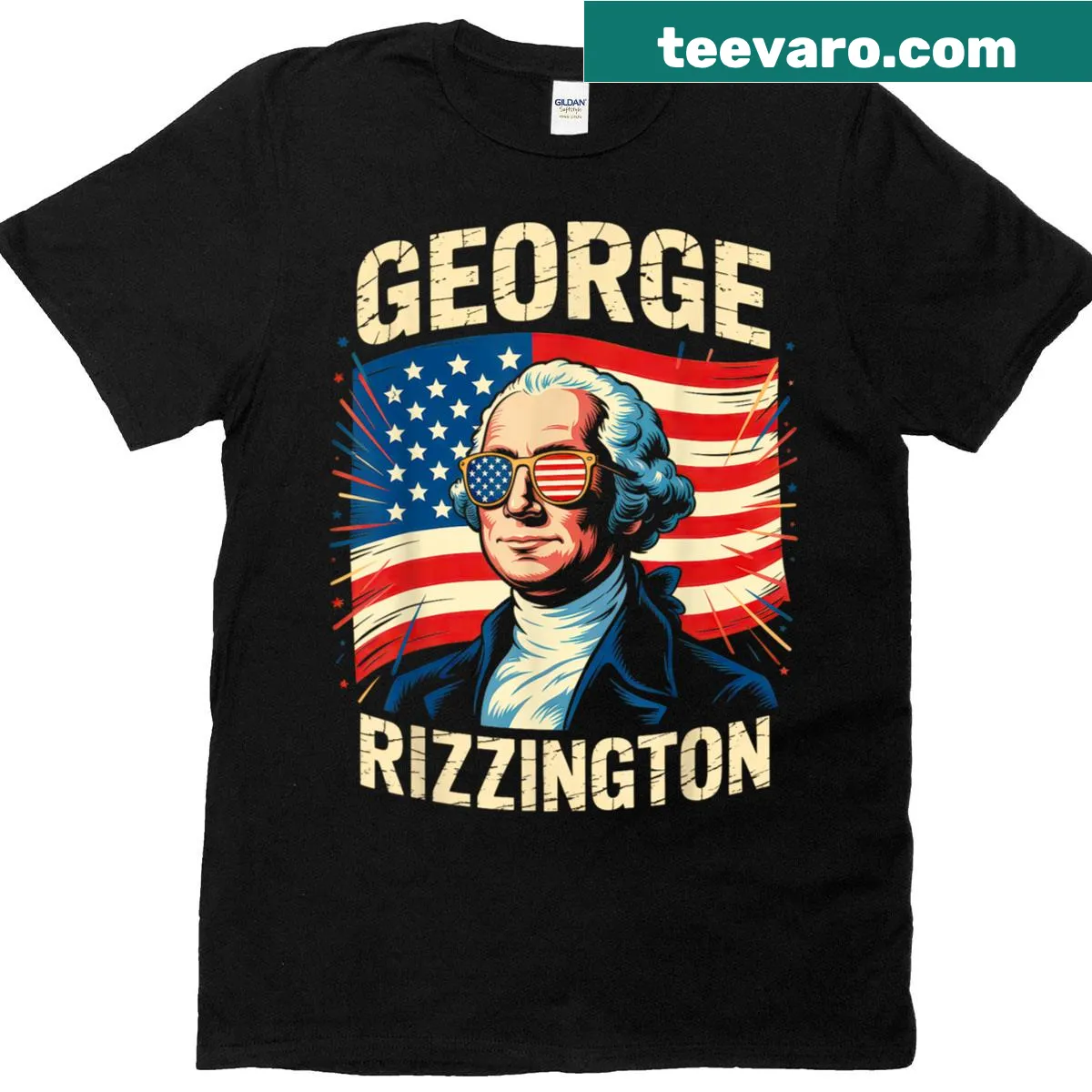 American flag-themed T-shirt with bold lettering for July 4th celebrations. — on a men's t-shirt