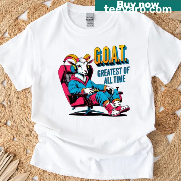 Graphic T-shirt with 'Goat Gamer' and controller design