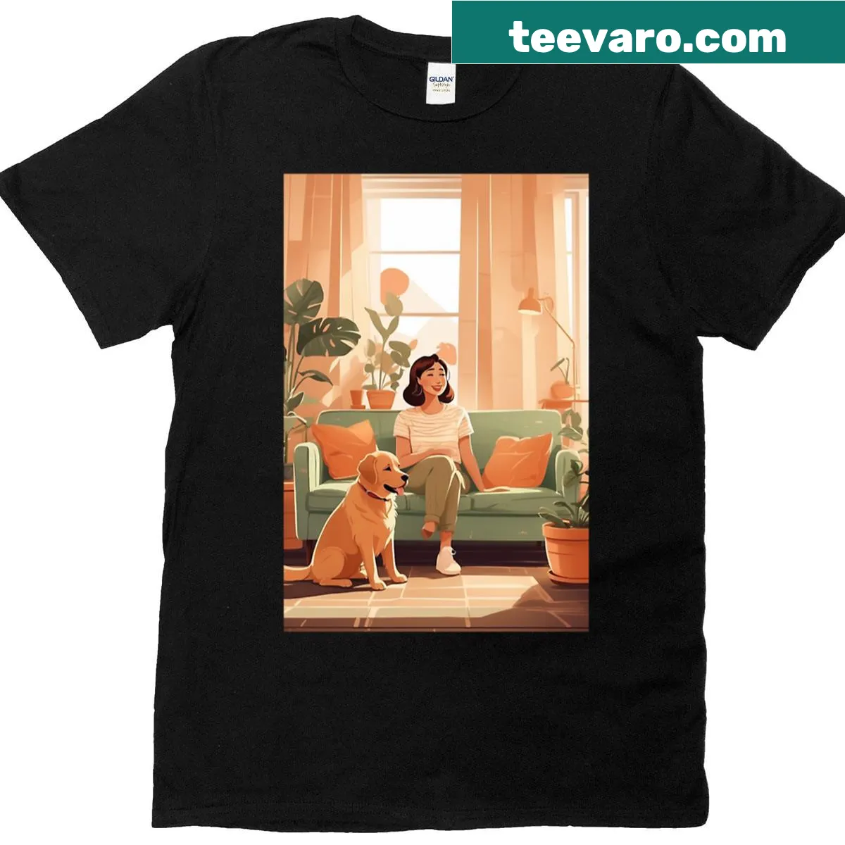 Heartwarming T-shirt depicting a girl and her dog, celebrating their bond. — on a men's t-shirt
