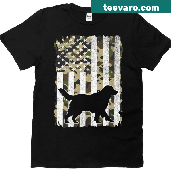 4th Of July T-shirt featuring Golden Retriever in camouflage
