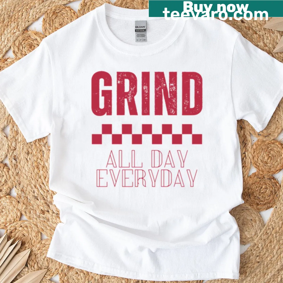 Bold motivational typography with a checkered flag design — on a men's t-shirt