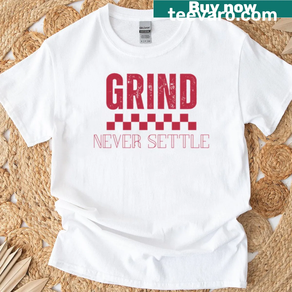 Oversized T-shirt with motivational typography and checkered flag design — on a men's t-shirt
