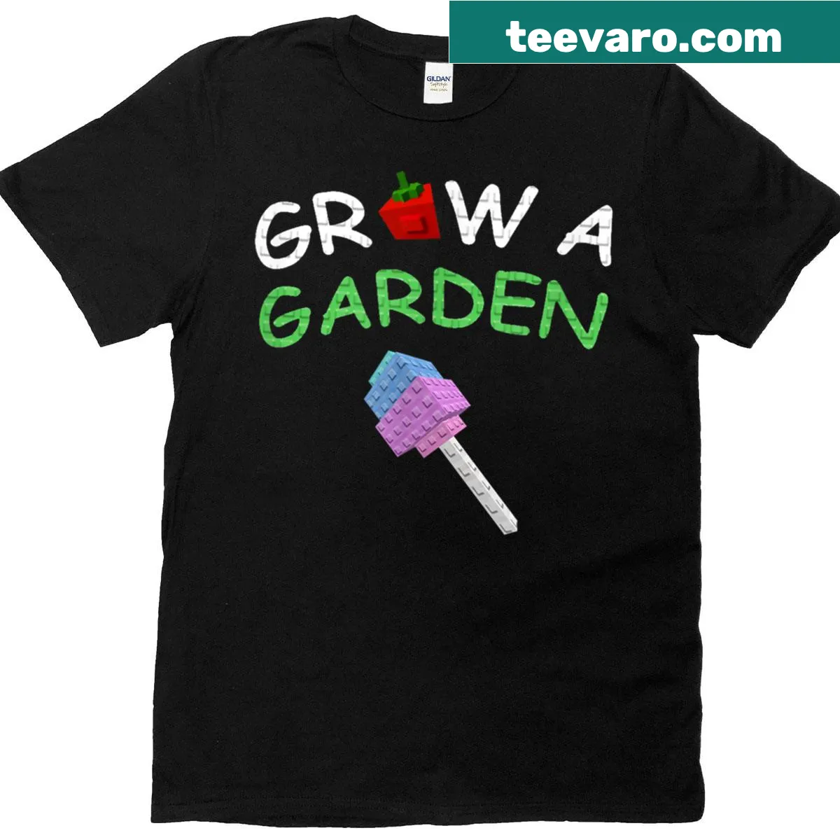 Creative gamer t-shirt design featuring candy blossoms and fruits — on a men's t-shirt