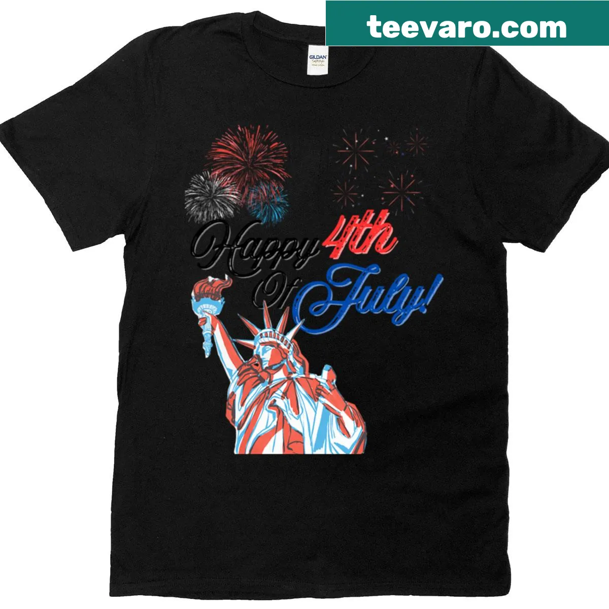 Happy 4th of July text design on a festive t-shirt — on a men's t-shirt