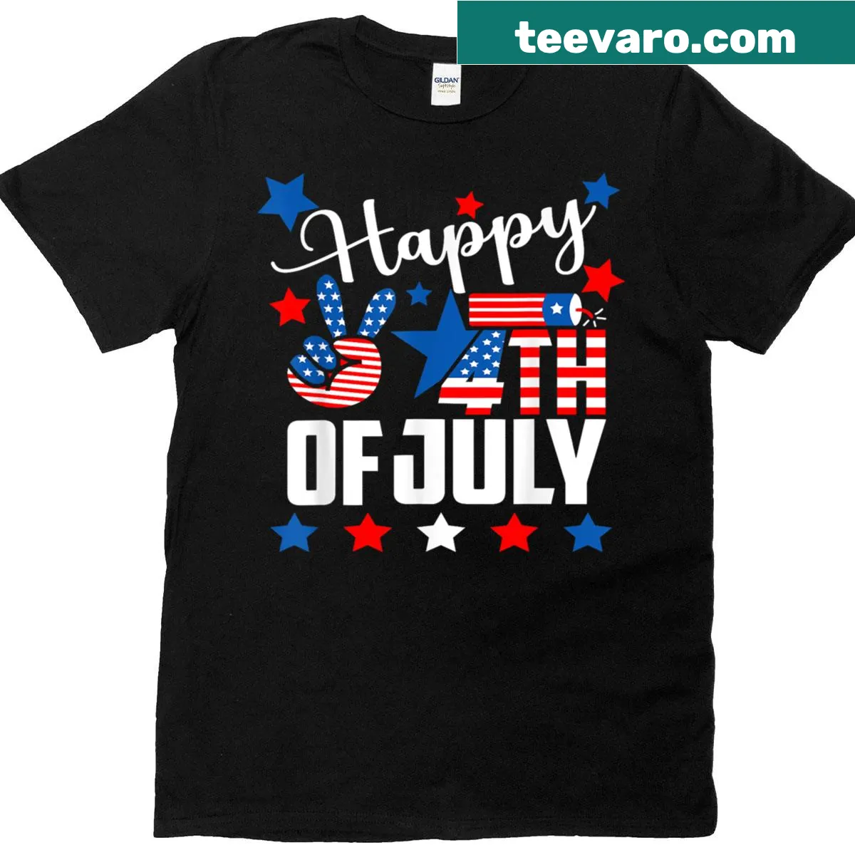 Illustrative American flag design celebrating Independence Day. — on a men's t-shirt