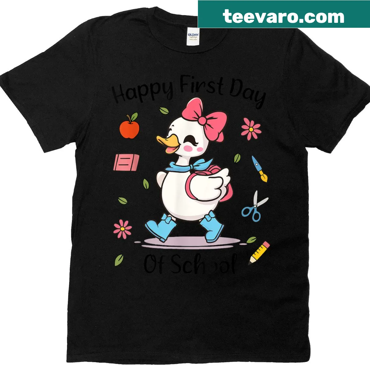 Cute silly goose graphic on back to school t-shirt — on a men's t-shirt