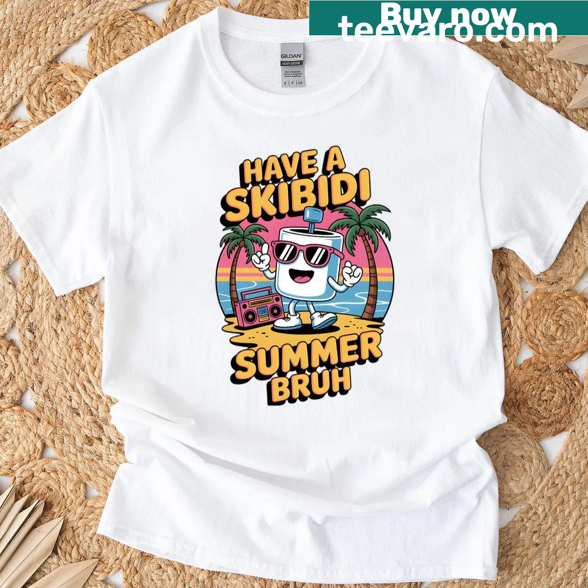 Playful summer-themed t-shirt with Skibidi graphics — on a men's t-shirt