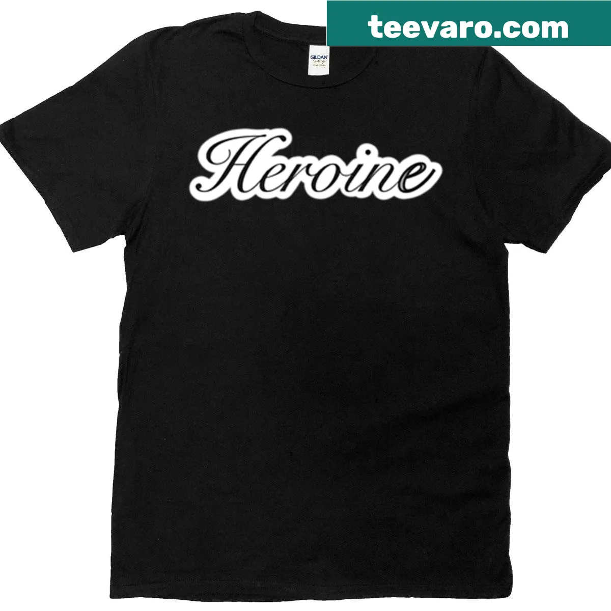 Bold Heroin-e oversized t-shirt with edgy text — on a men's t-shirt