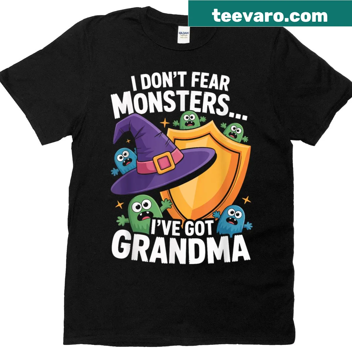 Funny t-shirt featuring the phrase about grandma and monsters — on a men's t-shirt