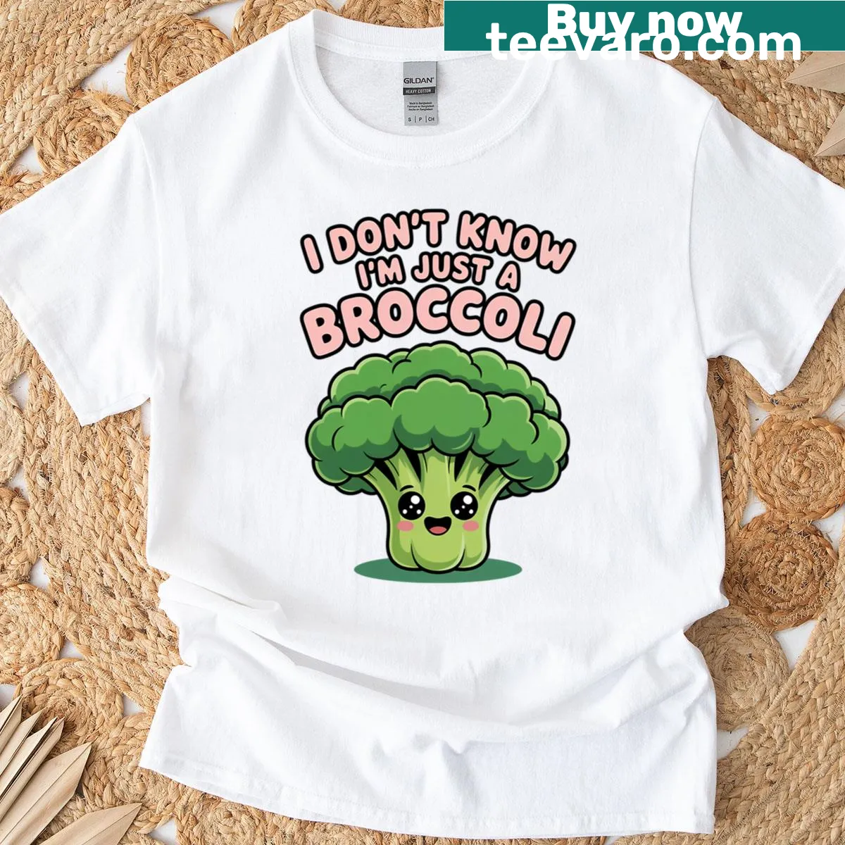 Kawaii broccoli T-shirt with a humorous design — on a men's t-shirt