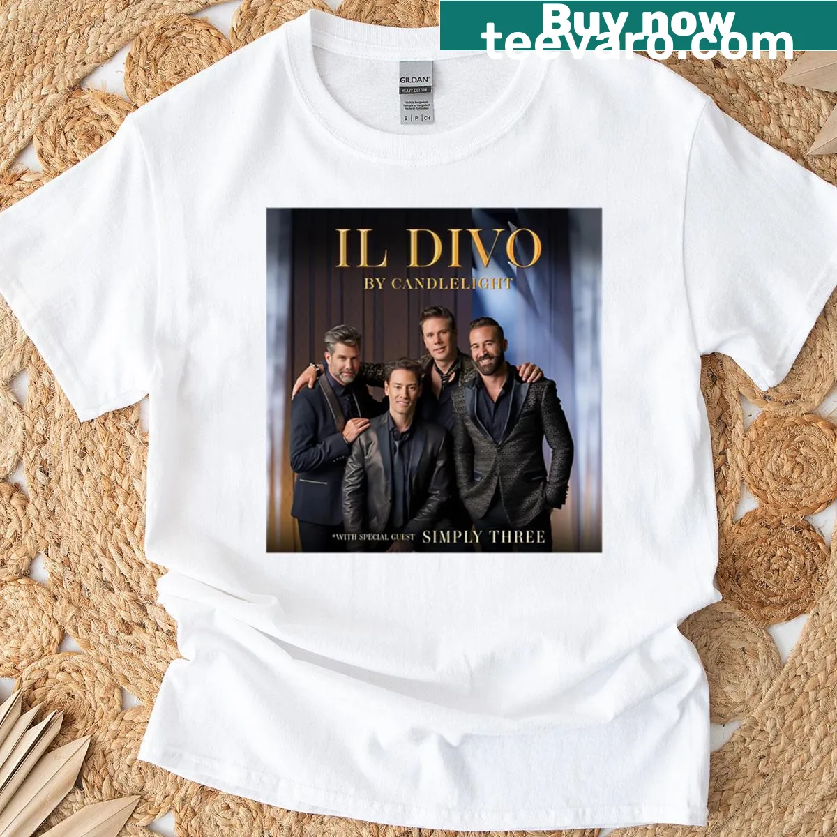 T-shirt with 'Il Tour 2025 Divo Ori' text design — on a men's t-shirt
