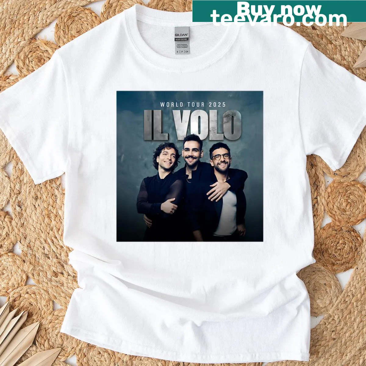 T-shirt with 'Il Tour 2025 Volo Ori' text design — on a men's t-shirt