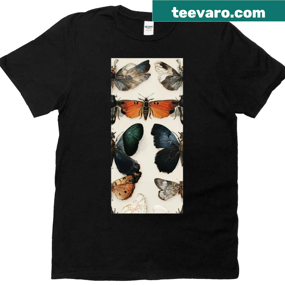 Vintage insect and butterfly patterned t-shirt — on a men's t-shirt