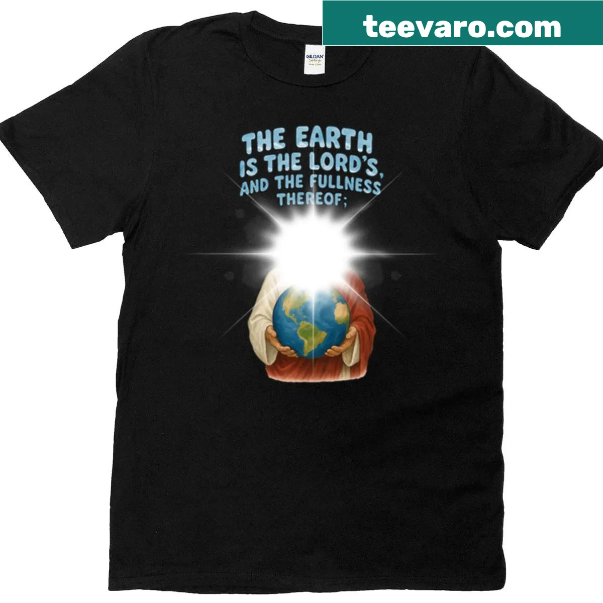 T-shirt featuring 'The Earth Is The Lords' quote in bold typography — on a men's t-shirt