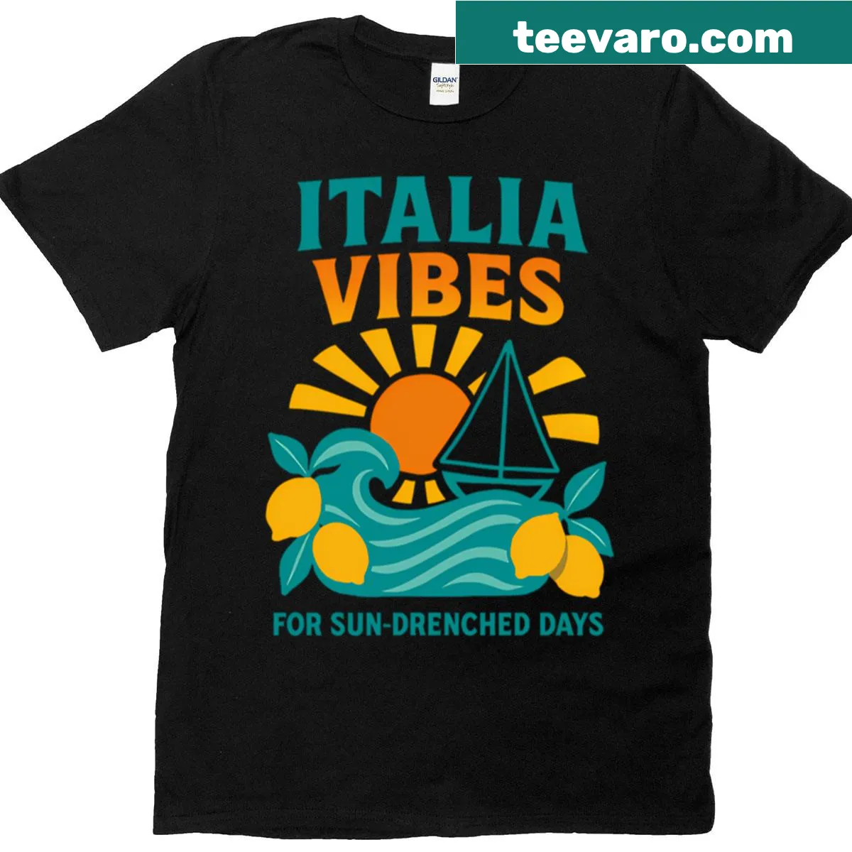 T-shirt with a watercolor lemon wave design inspired by Italy — on a men's t-shirt