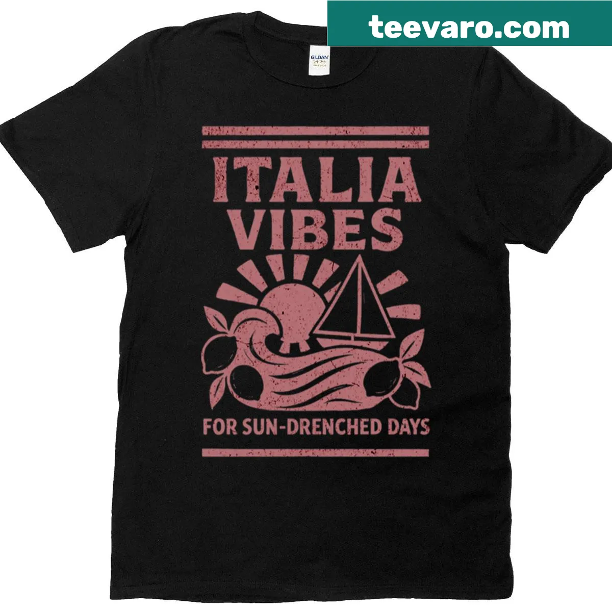 Italy inspired graphic tee depicting summer vibes and sailing. — on a men's t-shirt