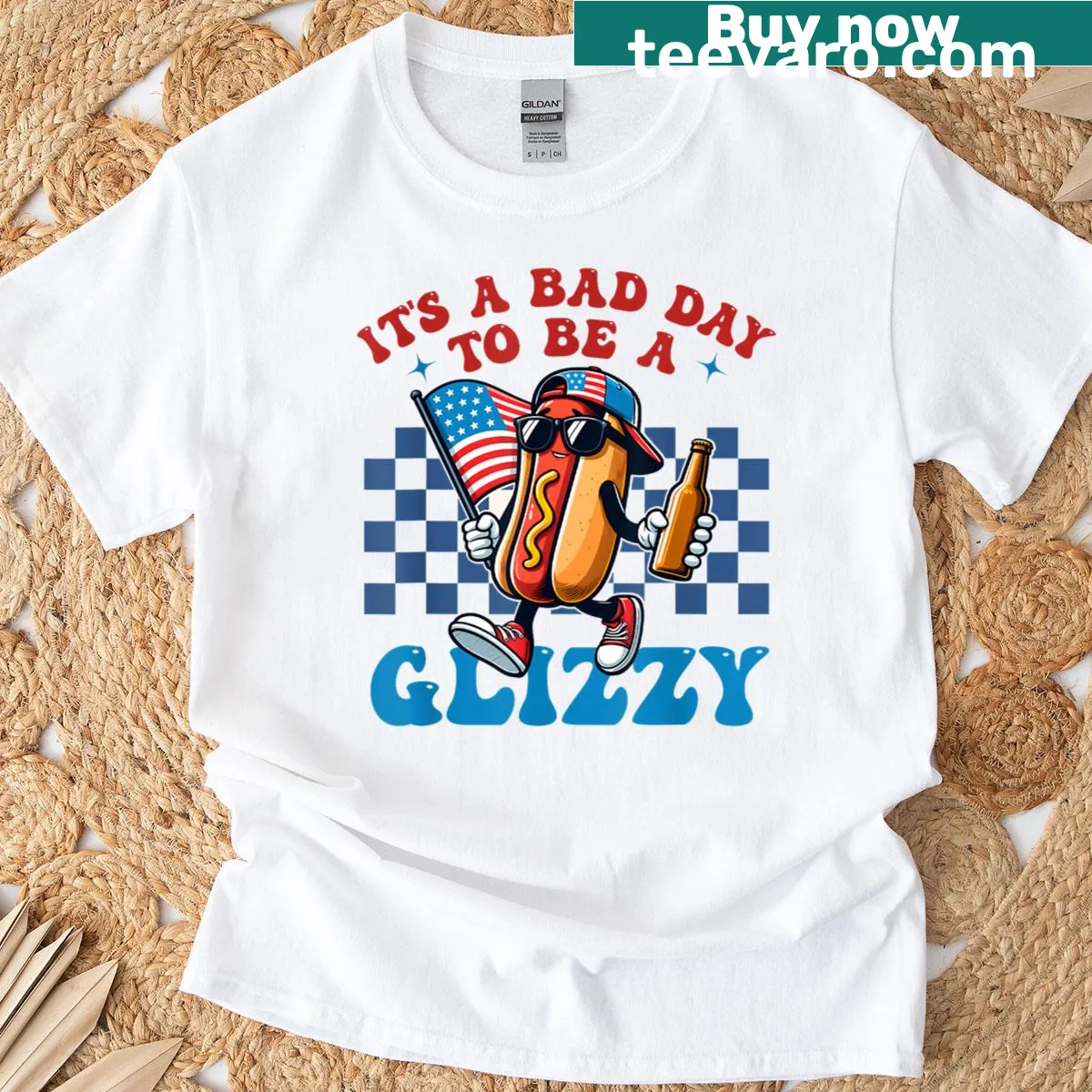 Funny 4th of July t-shirt with humorous glizzy grill saying. — on a men's t-shirt