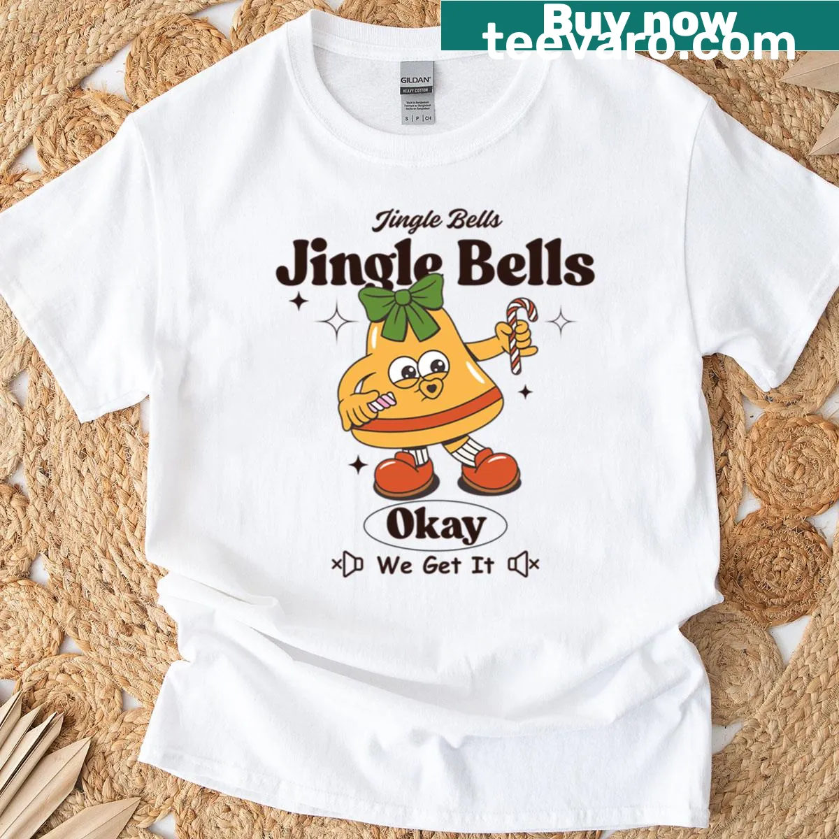 Festive t-shirt with humorous 'Jingle Bells' text design — on a men's t-shirt