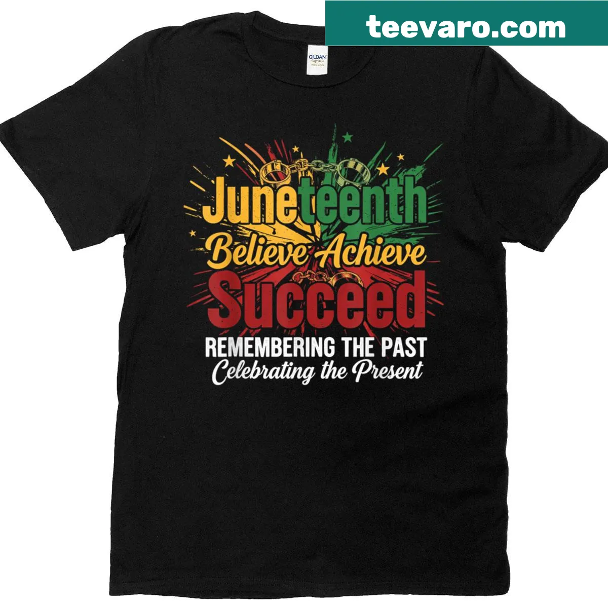 Celebratory Juneteenth t-shirt for women with typography 'Celebrating Since 1865' — on a men's t-shirt