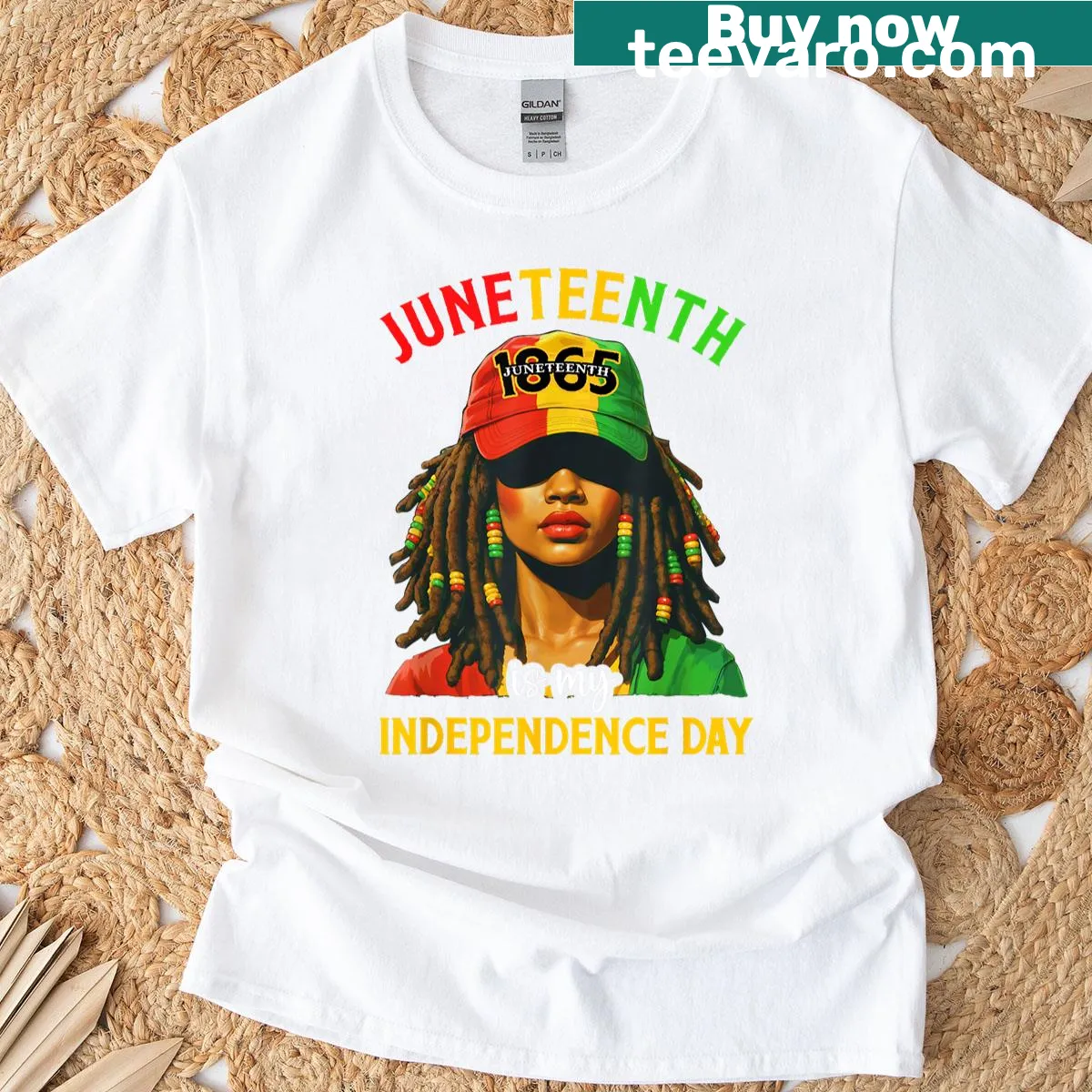 Empowering t-shirt with 'Juneteenth Is My Independence Day' text — on a men's t-shirt