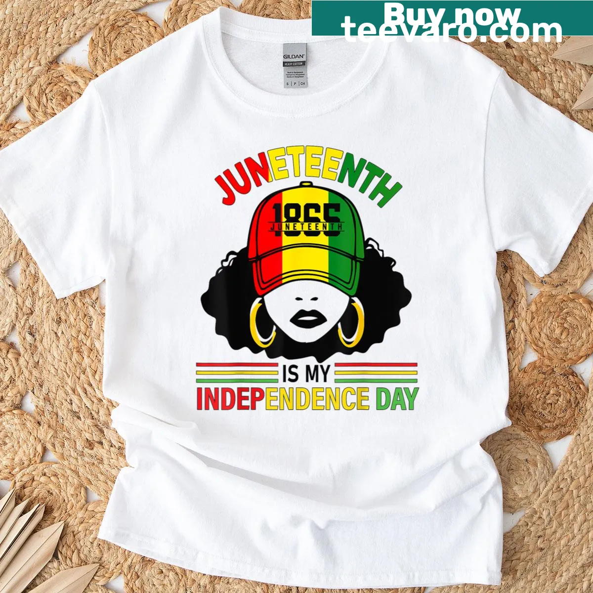 T-shirt with the phrase 'Juneteenth Is My Independence Day' — on a men's t-shirt