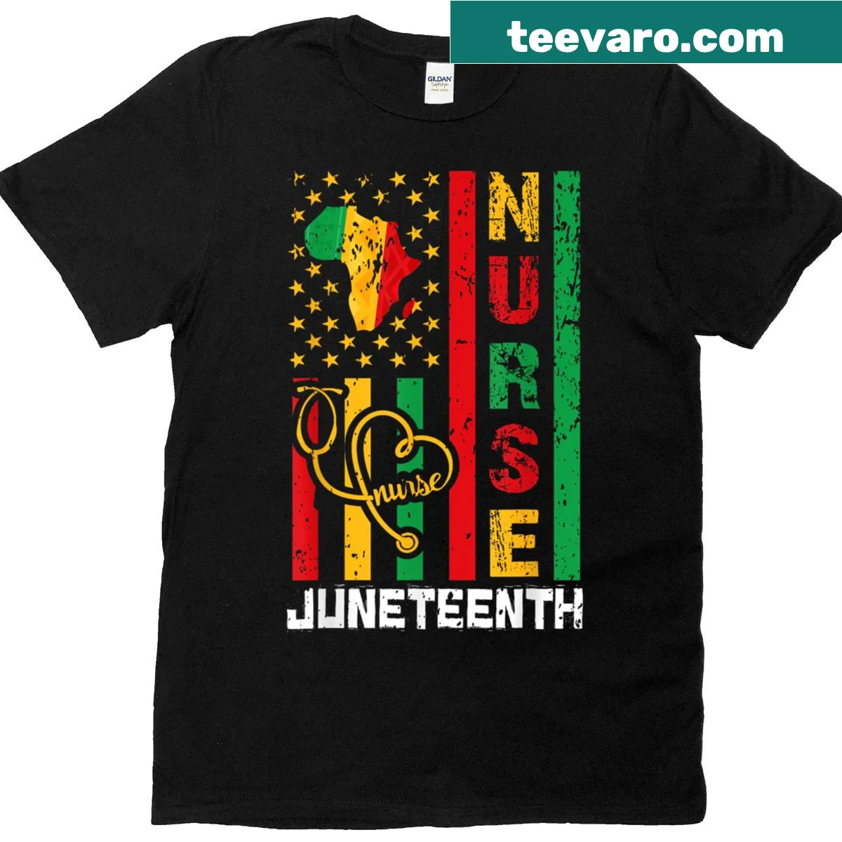 T-shirt featuring a stethoscope and melanin illustration for nurses — on a men's t-shirt