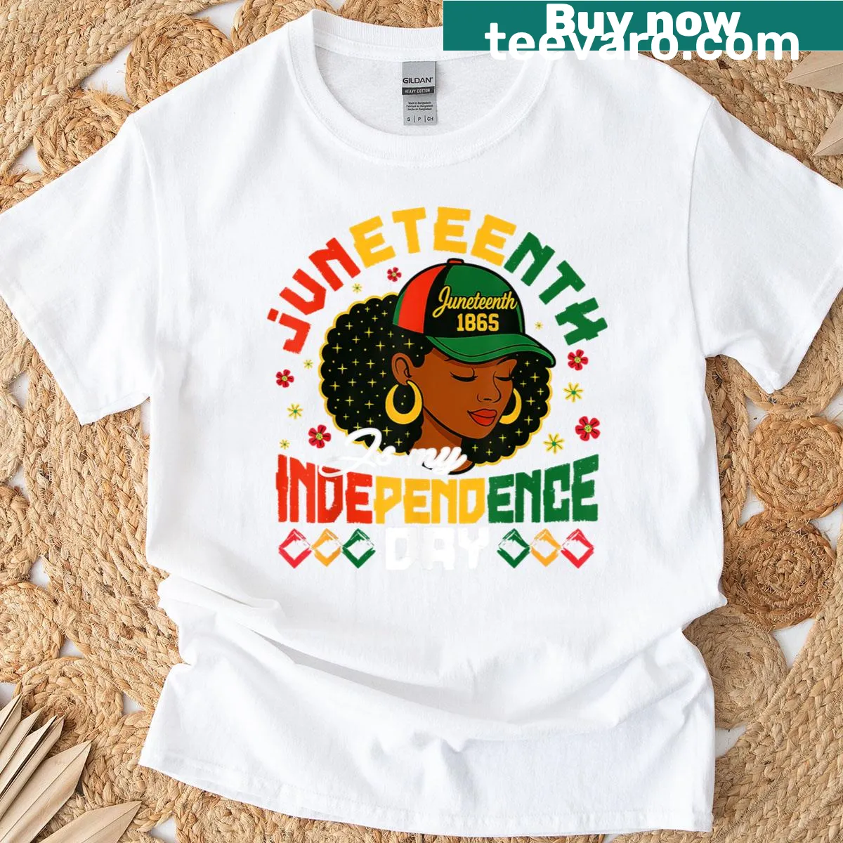 Retro Juneteenth t-shirt with text 'Juneteenth Is My Independence Day' — on a men's t-shirt