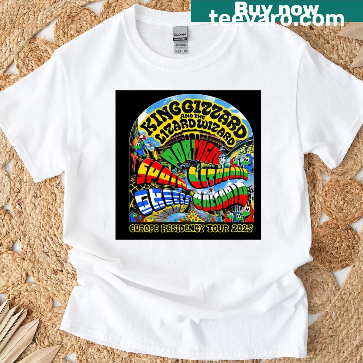 Commemorative T-shirt for King Gizzard Europe Tour 2025 — on a men's t-shirt