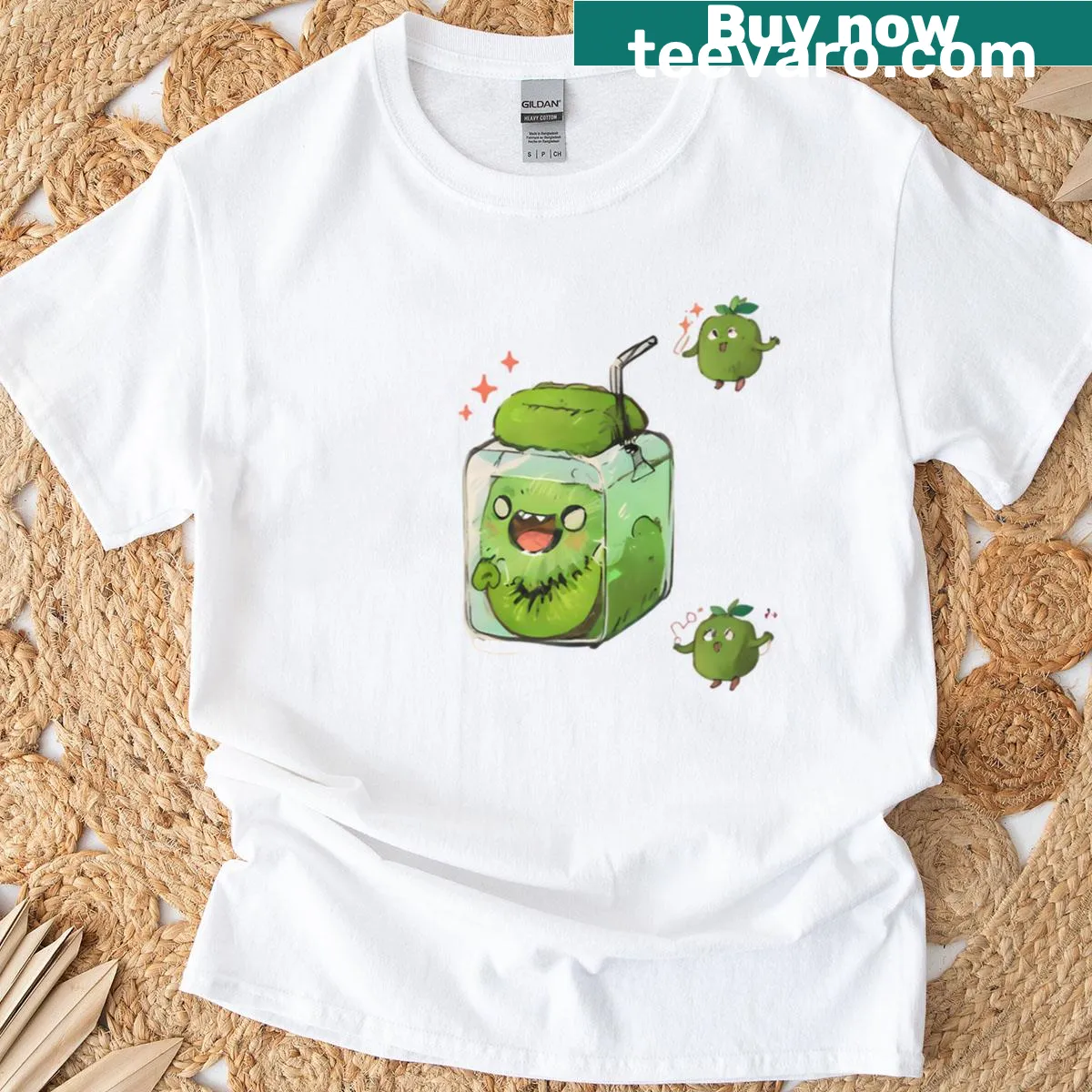 T-shirt with a cheerful kiwi fruit illustration — on a men's t-shirt