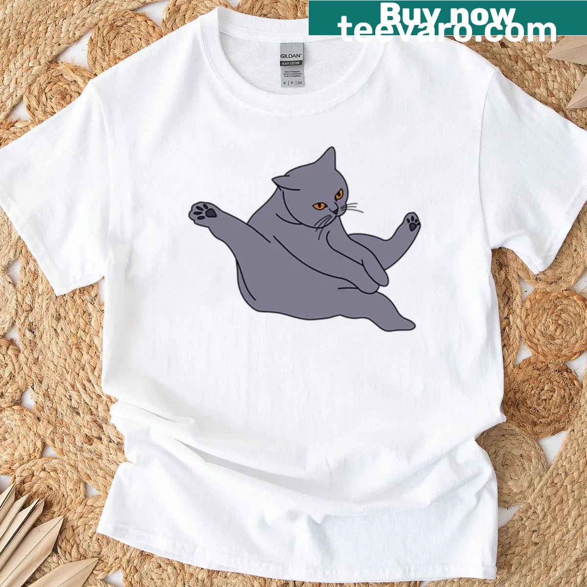 Line art cartoon cat design on a t-shirt — on a men's t-shirt