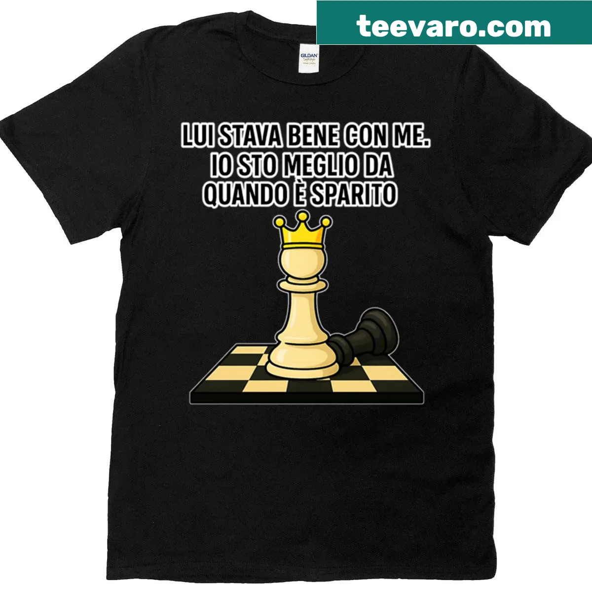 Funny chess-themed shirt with ironic text about absence — on a men's t-shirt