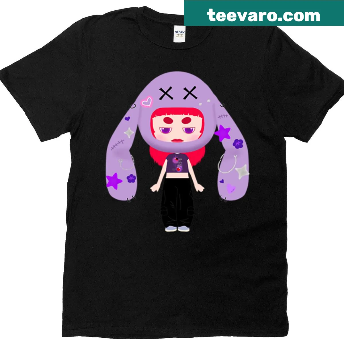 Cute Matia Chan illustration with a bunny head on the t-shirt. — on a men's t-shirt