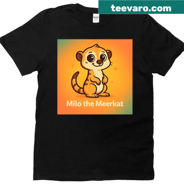 Illustration of a playful meerkat named Milo on a T-shirt
