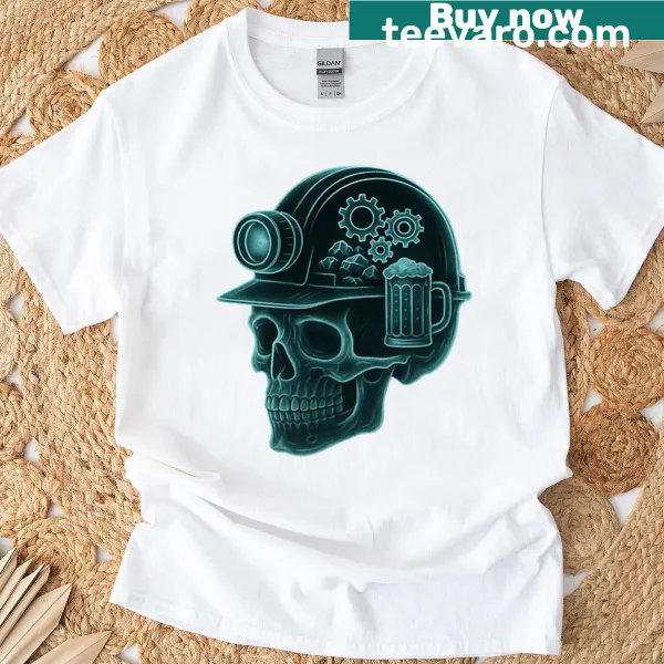 Skull X-ray graphic on miner-themed t-shirt