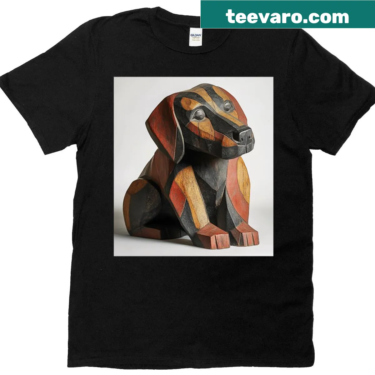 Minimalist illustration of a Black Labrador on a T-shirt. — on a men's t-shirt
