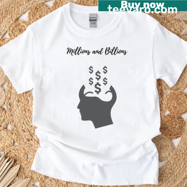 Illustration of a brain with money theme printed on a t-shirt
