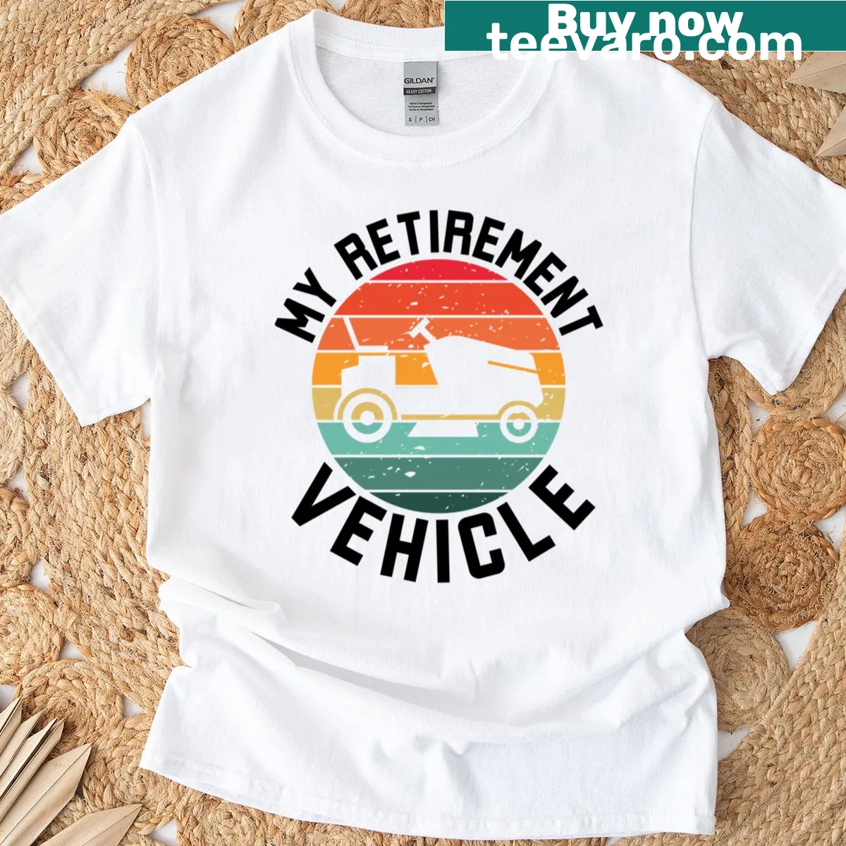 Funny retirement t-shirt for lawnmower dads with humorous text — on a men's t-shirt
