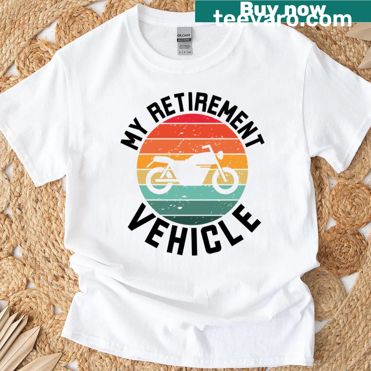 Humorous motorcycle-themed retirement t-shirt with fun text — on a men's t-shirt