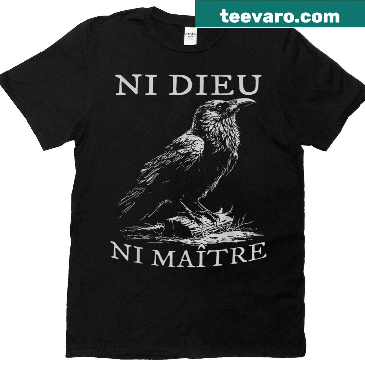 Typographic Anti-authoritarian No King t-shirt with bold text — on a men's t-shirt