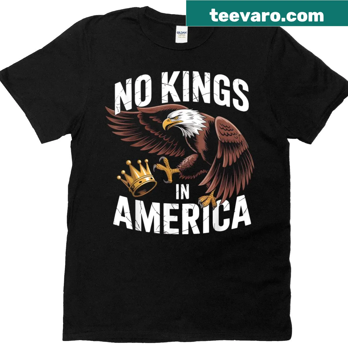 Eagle graphic t-shirt with 'No Kings In America' text — on a men's t-shirt