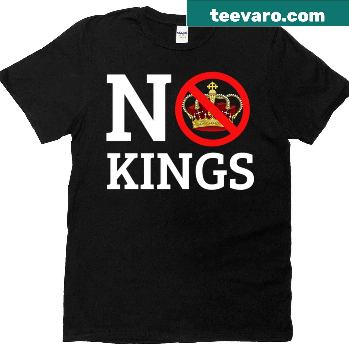 T-shirt with No Kings In America slogan — on a men's t-shirt