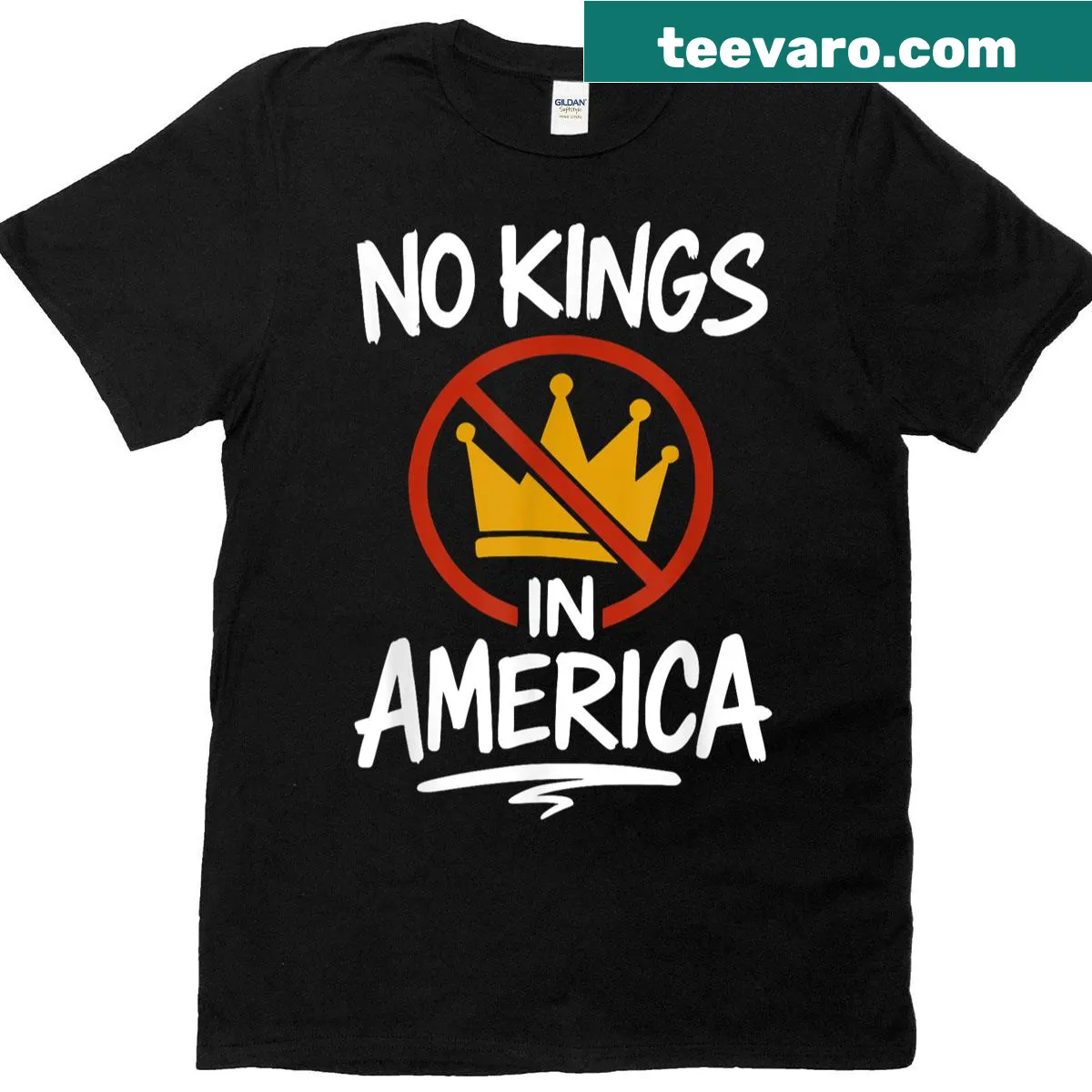 Typography t-shirt with 'No Kings In America No Crown' text — on a men's t-shirt