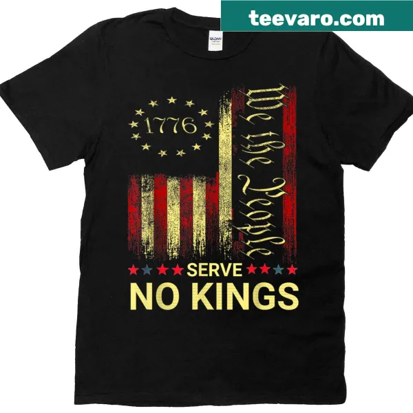 Vintage distressed USA flag shirt with No Kings In America Since 1776