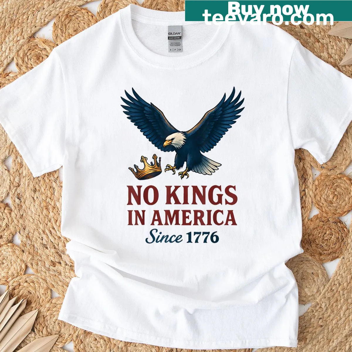 Patriotic eagle t-shirt featuring 'No Kings In America Since 1776' text. — on a men's t-shirt