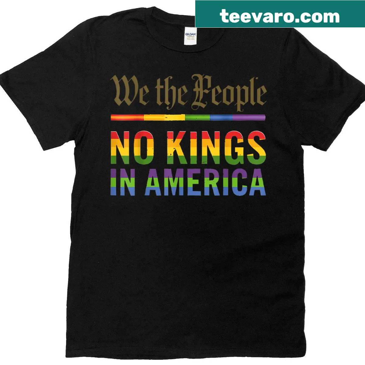 T-shirt with 'No Kings In America We The People' text — on a men's t-shirt