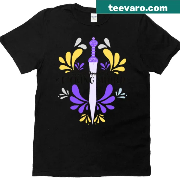 T-shirt featuring a sword graphic with the word 'Pride' for nonbinary representation